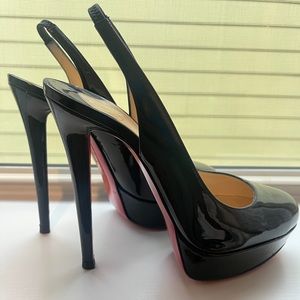 Christian Louboutin Bianca sling 140mm black patent slingback pumps sz 39.5 EUC